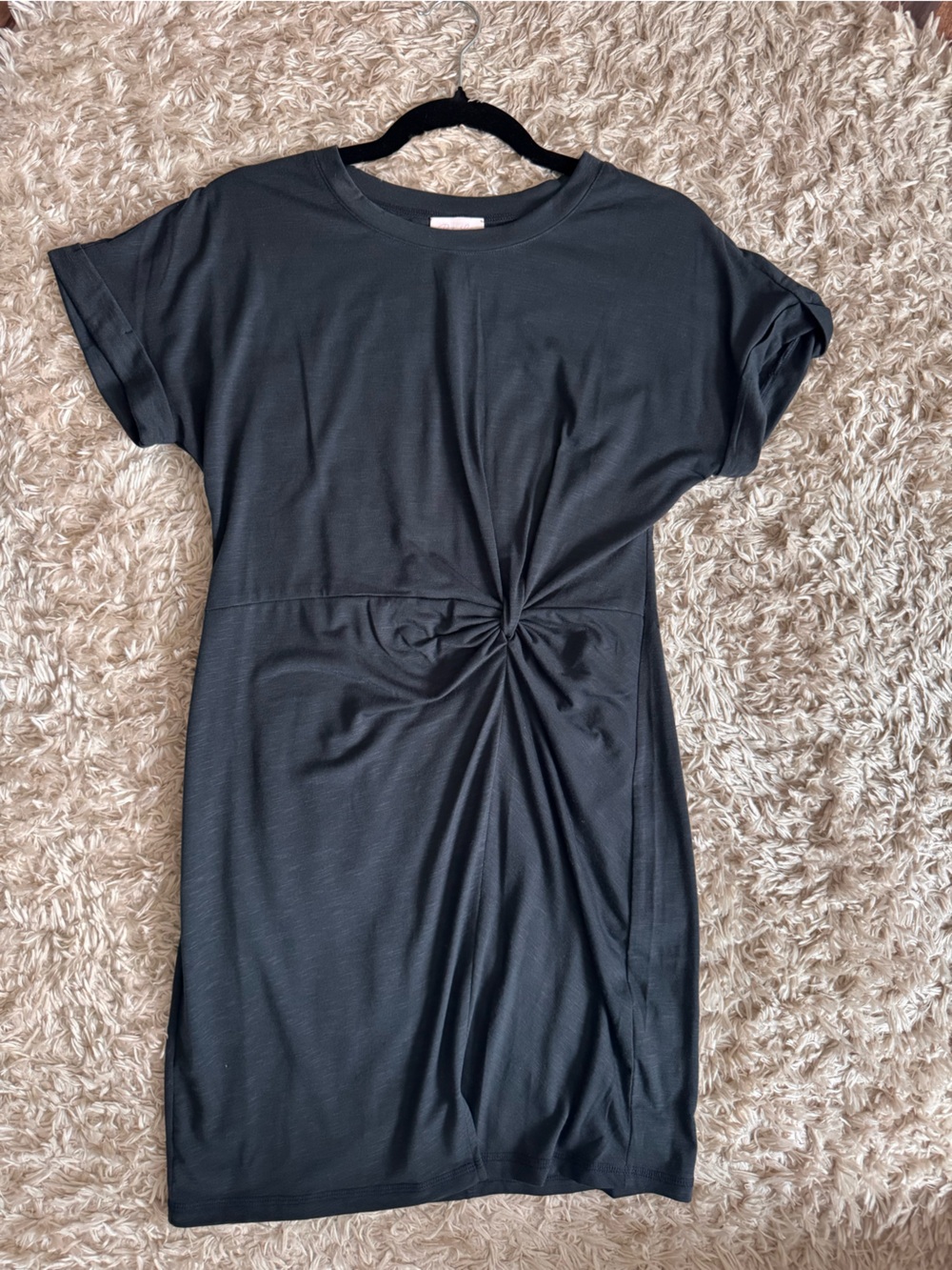 Pink Lily Black Twist-Front Tee Dress